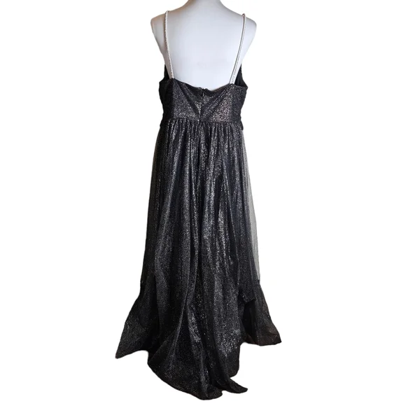 Ever Pretty Black Glittery Tulle Maxi Gown Size 4XL Spaghetti Strap Formal Dress - Picture 4 of 16